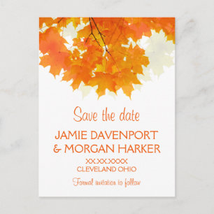 Autumn Maple Leaves Wedding Save the Date Announcement Postcard