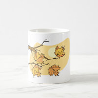 Autumn Maple Leaves with Branches and Sunset 