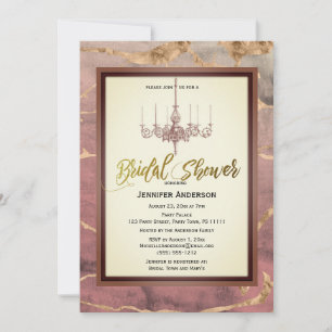 Autumn Marble Gold Wine Chandelier Bridal Shower Invitation