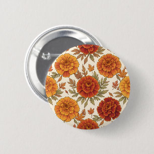 Autumn marigold flower pattern 6 cm round badge