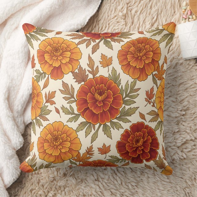 Autumn marigold flower pattern cushion (Blanket)