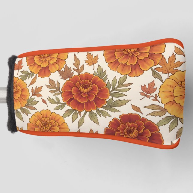 Autumn marigold flower pattern golf head cover (Front)