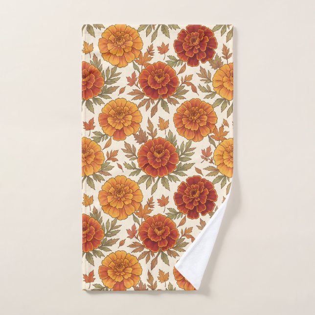 Autumn marigold flower pattern hand towel (Hand Towel)
