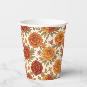 Autumn marigold flower pattern paper cups