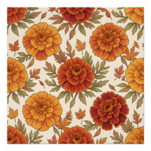 Autumn marigold flower pattern poster