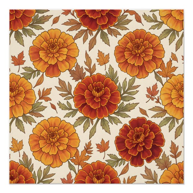 Autumn marigold flower pattern poster (Front)