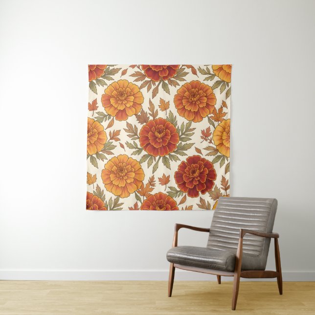 Autumn marigold flower pattern tapestry (In Situ)