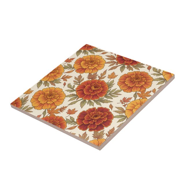 Autumn marigold flower pattern tile (Side)