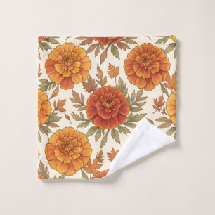 Autumn marigold flower pattern wash cloth
