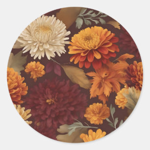 Autumn Marigolds Chrysanthemums and Asters Pattern Classic Round Sticker