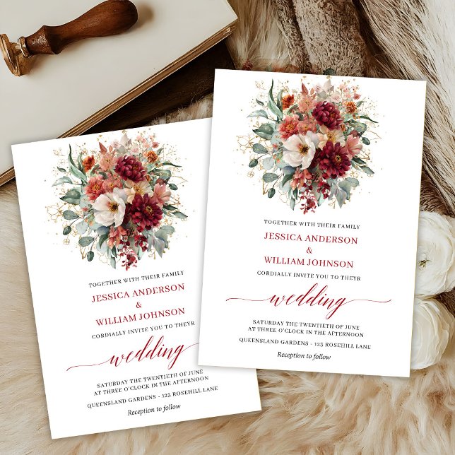 Autumn Maroon Floral Boho Eucalyptus Wedding  Invitation (Autumn Maroon Floral Boho Eucalyptus Wedding Invitation

)