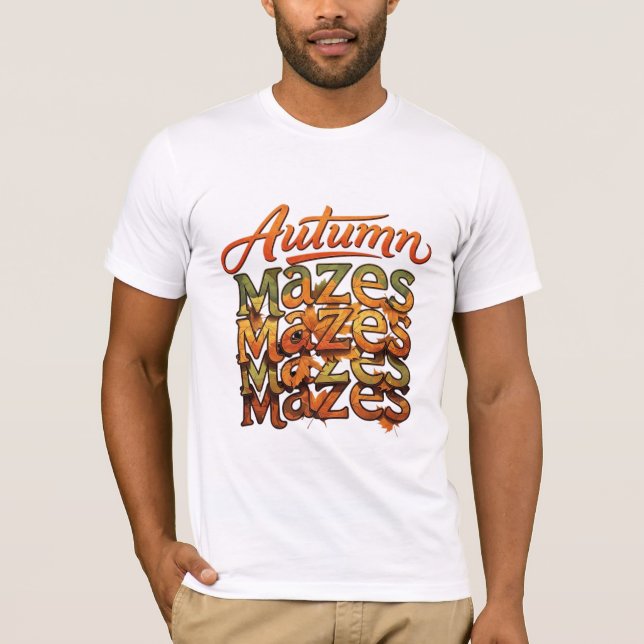 Autumn Mazes Typography Leaf Design T-Shirt (Front)