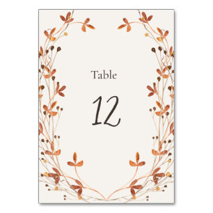 Autumn Meadow Wedding Table Number Card