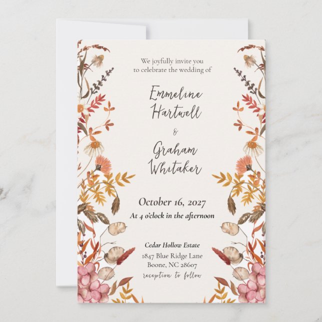 Autumn Meadow Wildflower Wedding Invitation (Front)