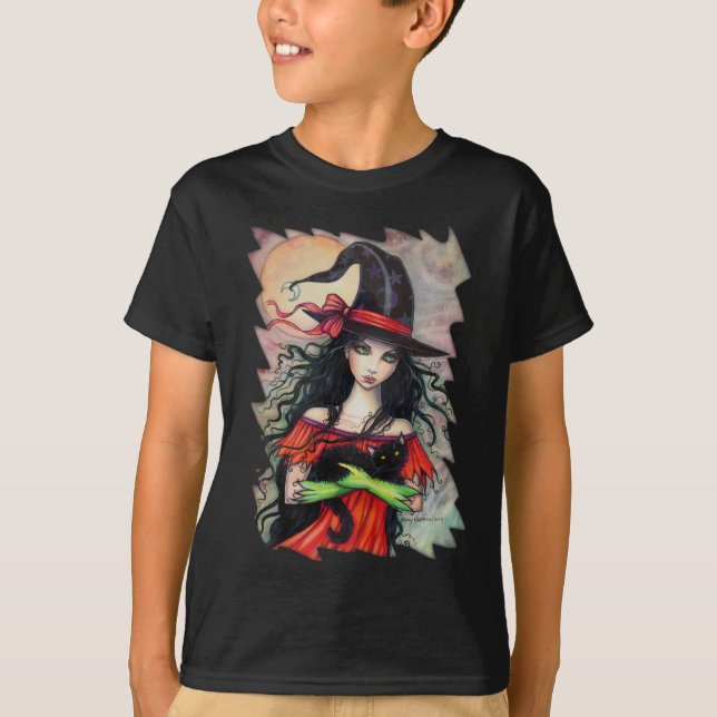 Autumn Mischief  Halloween Witch and Balck Cat T-Shirt (Front)