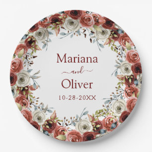 Autumn Mix Watercolor Floral Wedding Paper Plate