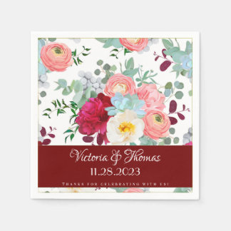Autumn Mix Wild Rose Ranunculus Peony Wedding Napkin