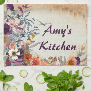 Autumn mixed watercolor floral personalised tea towel