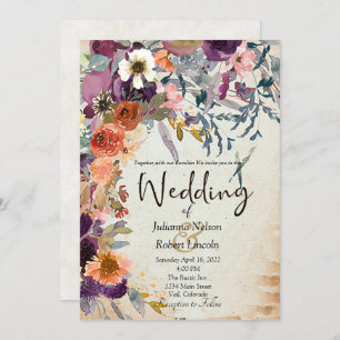 Autumn mixed watercolor floral wedding Invitation