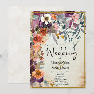 Autumn mixed watercolor floral wedding Invitation