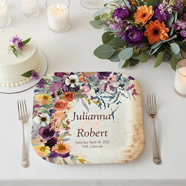 Autumn mixed watercolor floral  wedding  paper plate (Creator Uploaded)