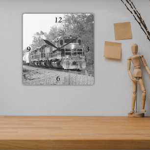 Autumn Monochrome Powerful Diesel Train Square Wall Clock
