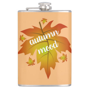 Autumn mood typography maple leaves hip flask