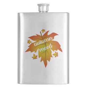 Autumn mood typography maple leaves hip flask