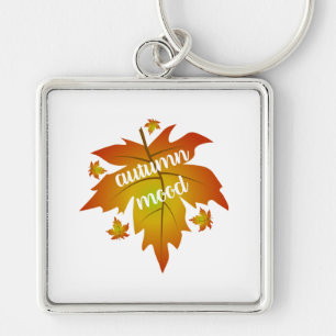 Autumn mood typography maple leaves key ring