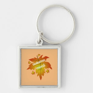 Autumn mood typography maple leaves   key ring