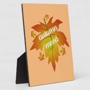Autumn mood typography maple leaves plaque