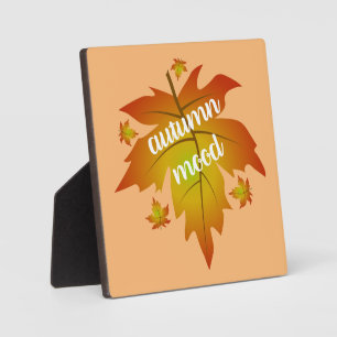 Autumn mood typography maple leaves plaque