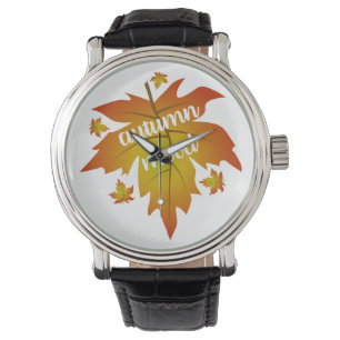 Autumn mood typography maple leaves watch