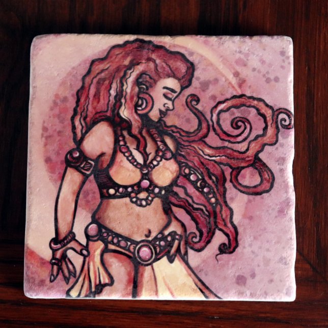 Autumn Moon Belly Dancer Goddess Stone Coaster (Creator Uploaded)