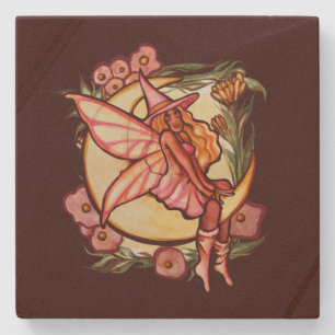 Autumn Moon Fairy Witch Fall Fairies               Stone Coaster