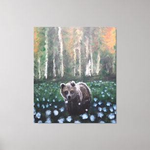 Autumn Morning in a Forest Bear Flowers and Blower Canvas Print