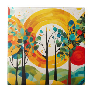 Autumn Morning Palette, Watercolor Abstract Forest Tile