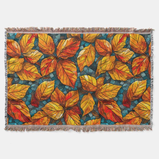 Autumn mosaic pattern throw blanket (Front)