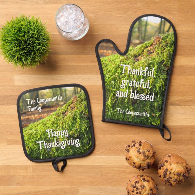 Autumn Moss in Golden Sunshine - Personalized Oven Mitt & Pot Holder Set (Top Down)