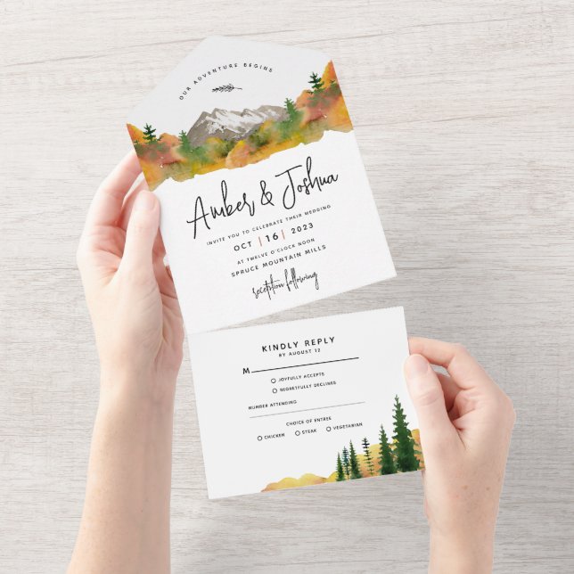 Autumn Mountain All in One Wedding Invite (Tearaway)