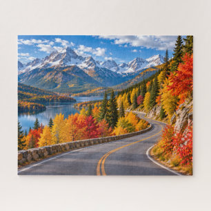 Autumn Mountain Lake Road Jigsaw Puzzle