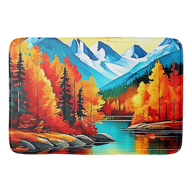Autumn Mountain Lake Scene Bath Mat (Front)