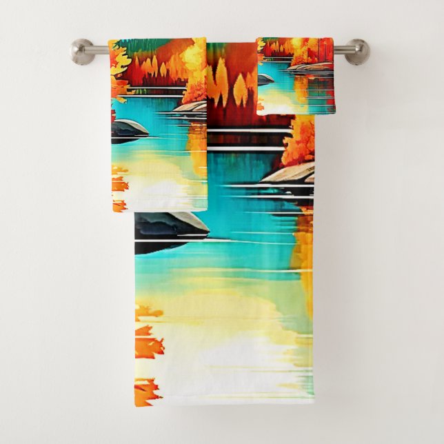 Autumn Mountain Lake Scene Bath Towel Set (Insitu)