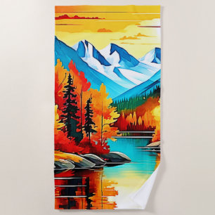 Autumn Mountain Lake Scene Beach Towel