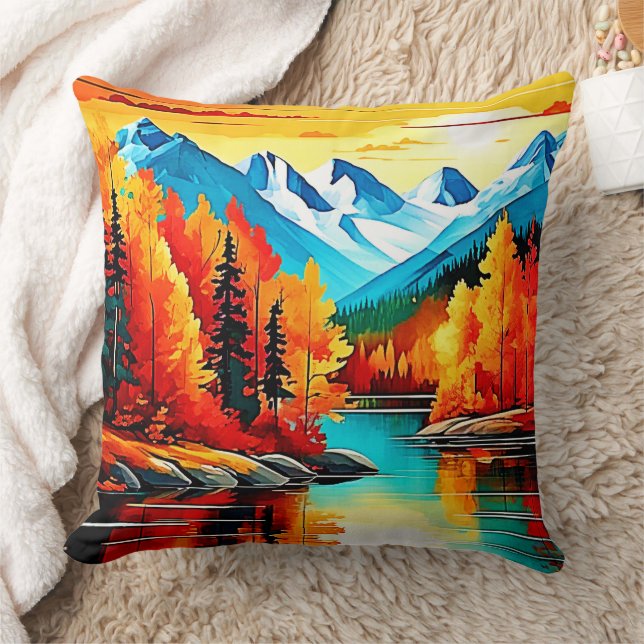 Autumn Mountain Lake Scene Cushion (Blanket)