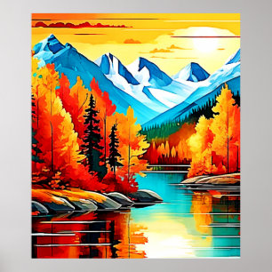 Autumn Mountain Lake Scene Poster