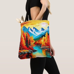 Autumn Mountain Lake Scene Tote Bag