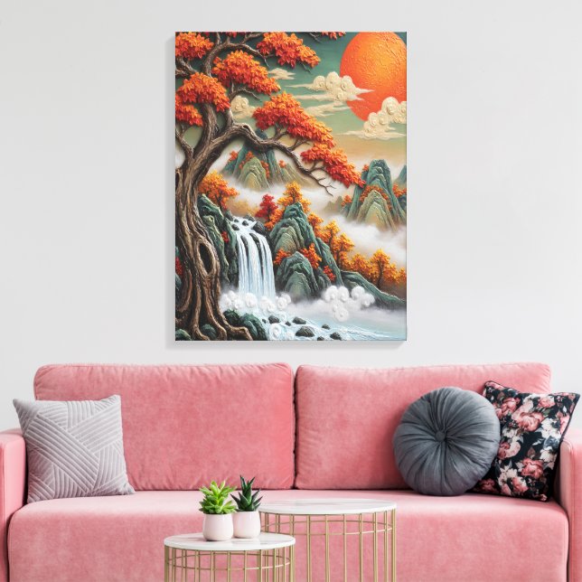 Autumn Mountain Landscape with Waterfall Canvas Print (Insitu(LivingRoom))