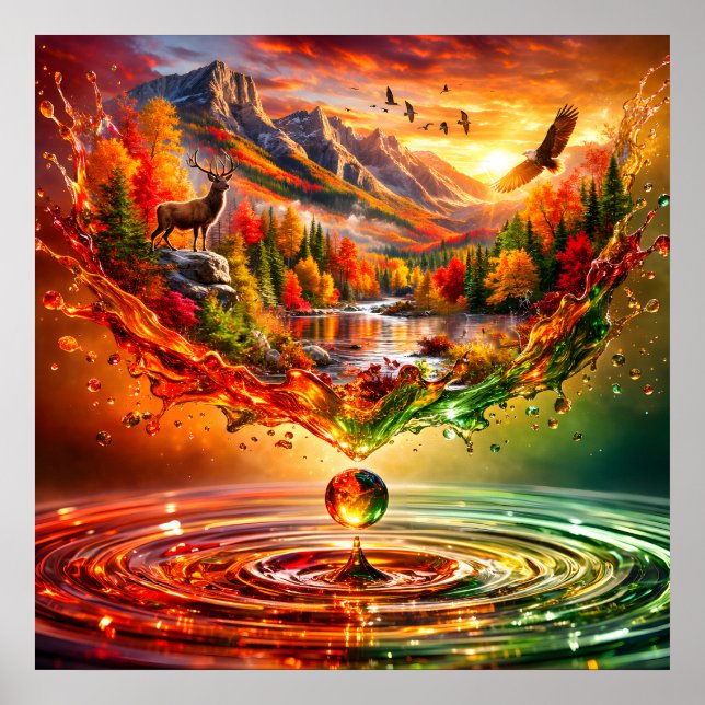 Autumn Mountain Liquid Splash Poster (Front)