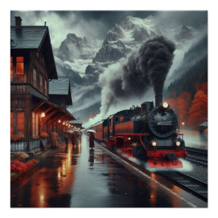 Autumn Mountain Train Journey Poster